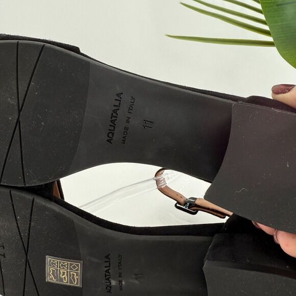 Aquatalia Women Hildy Sandal Size 11 Black Leather Suede Block Heel Slingback - Picture 12 of 16